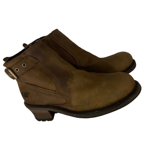 Caterpillar Brown Leather Work Boots Waterproof Moto Engineer Chunky Heel FLAW - Picture 14 of 14